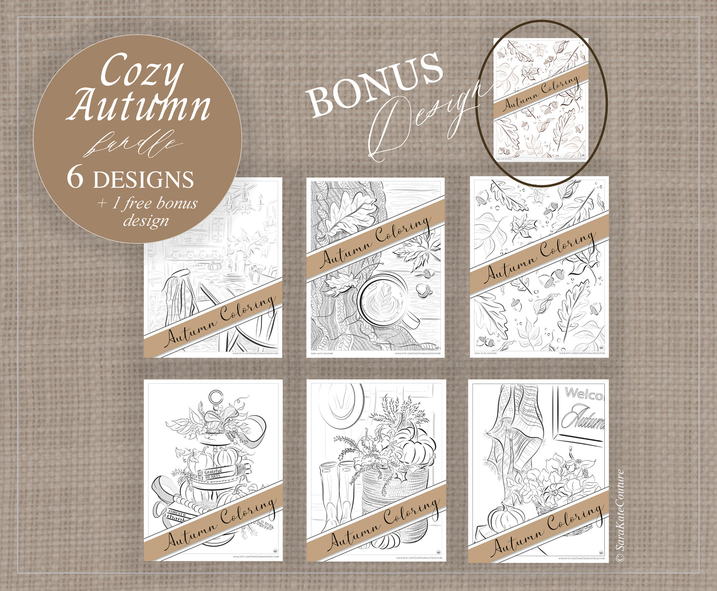Cozy Autumn Fine Art Coloring Bundle, Digital Download