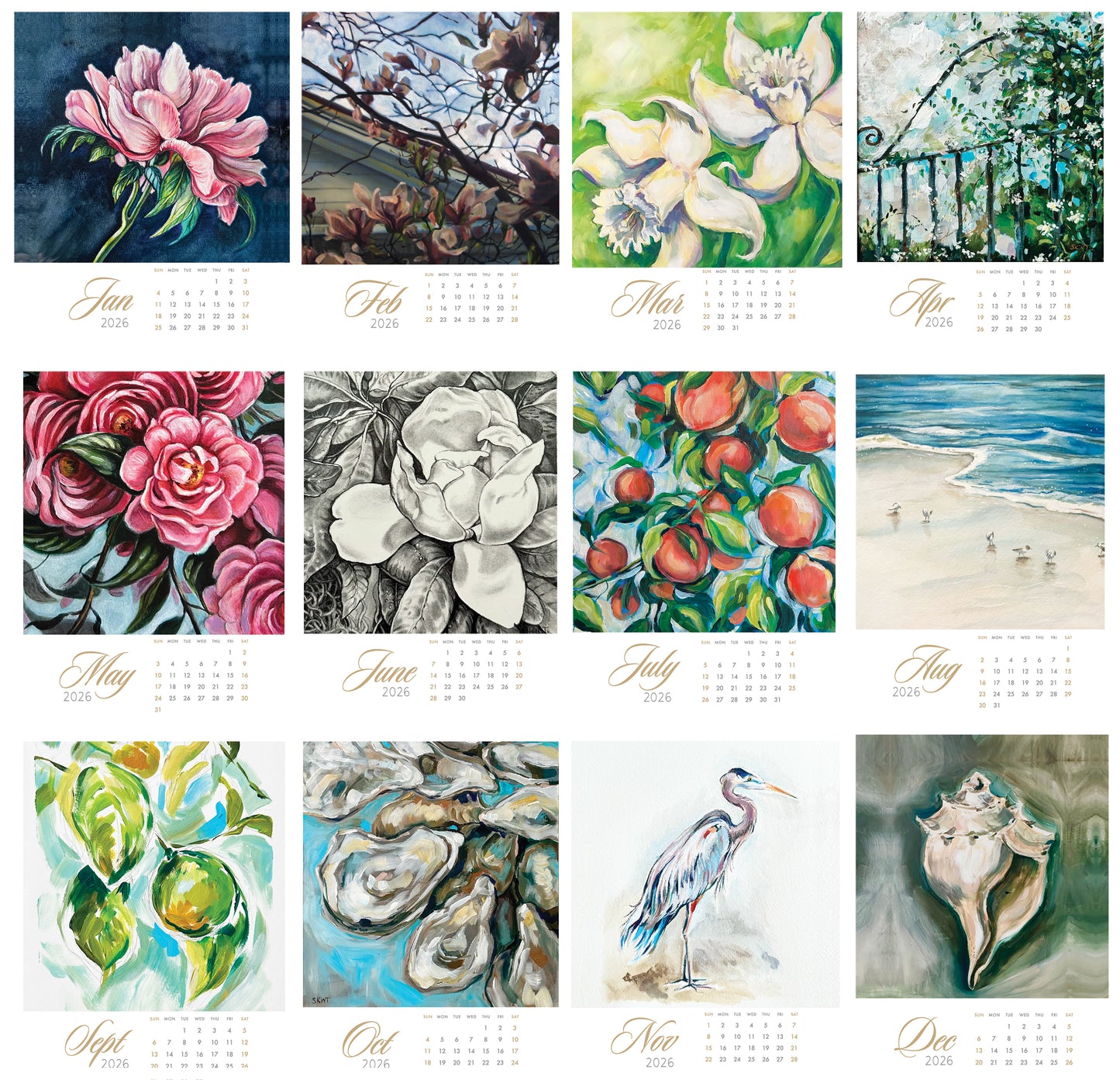 2026 Kati White Tatter Fine Art Calendar Cards (Easel Sold Separately)