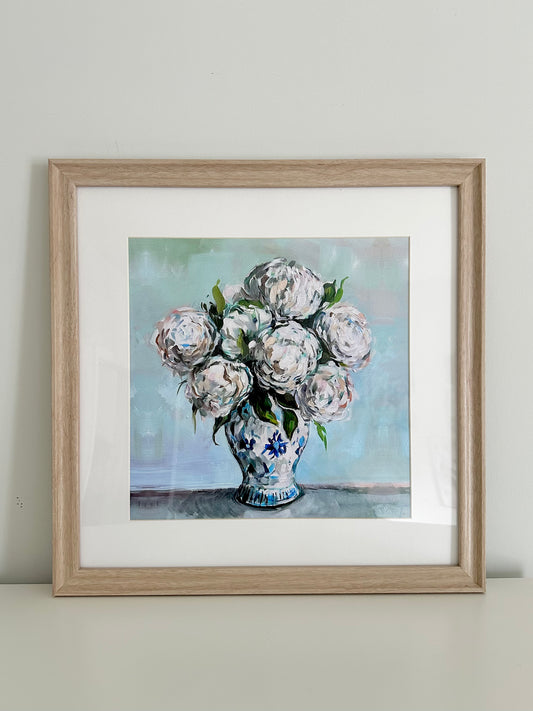 Fine Art Print, Hydrangea Vase FRAMED 17.5" x 17.5"